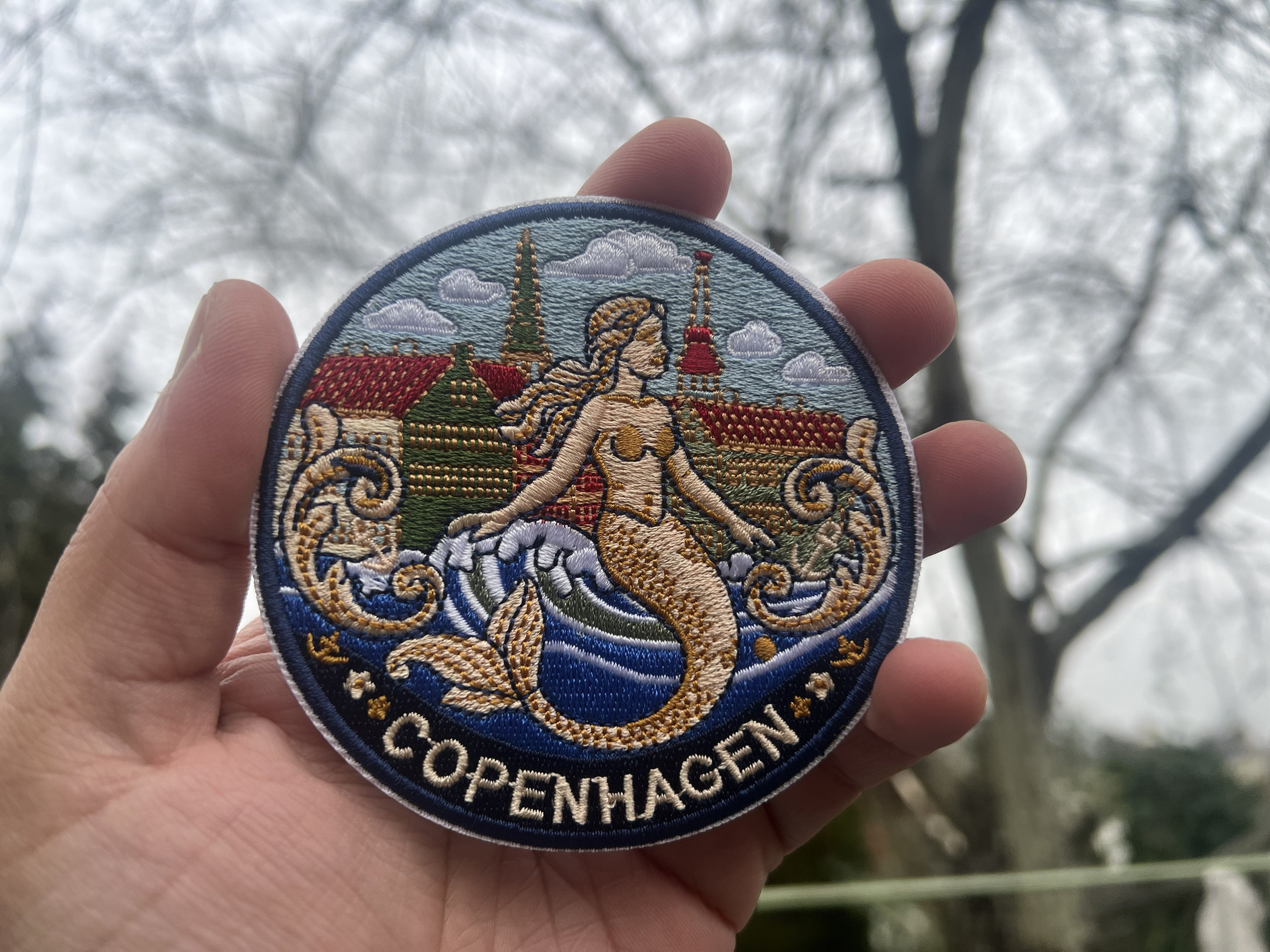 Copenhagen Denmark Patch Embroidered Mermaid City Badge Sew On Travel Patch Cute Patch Gift for Her Hook and Loop Travel Patches for Bags