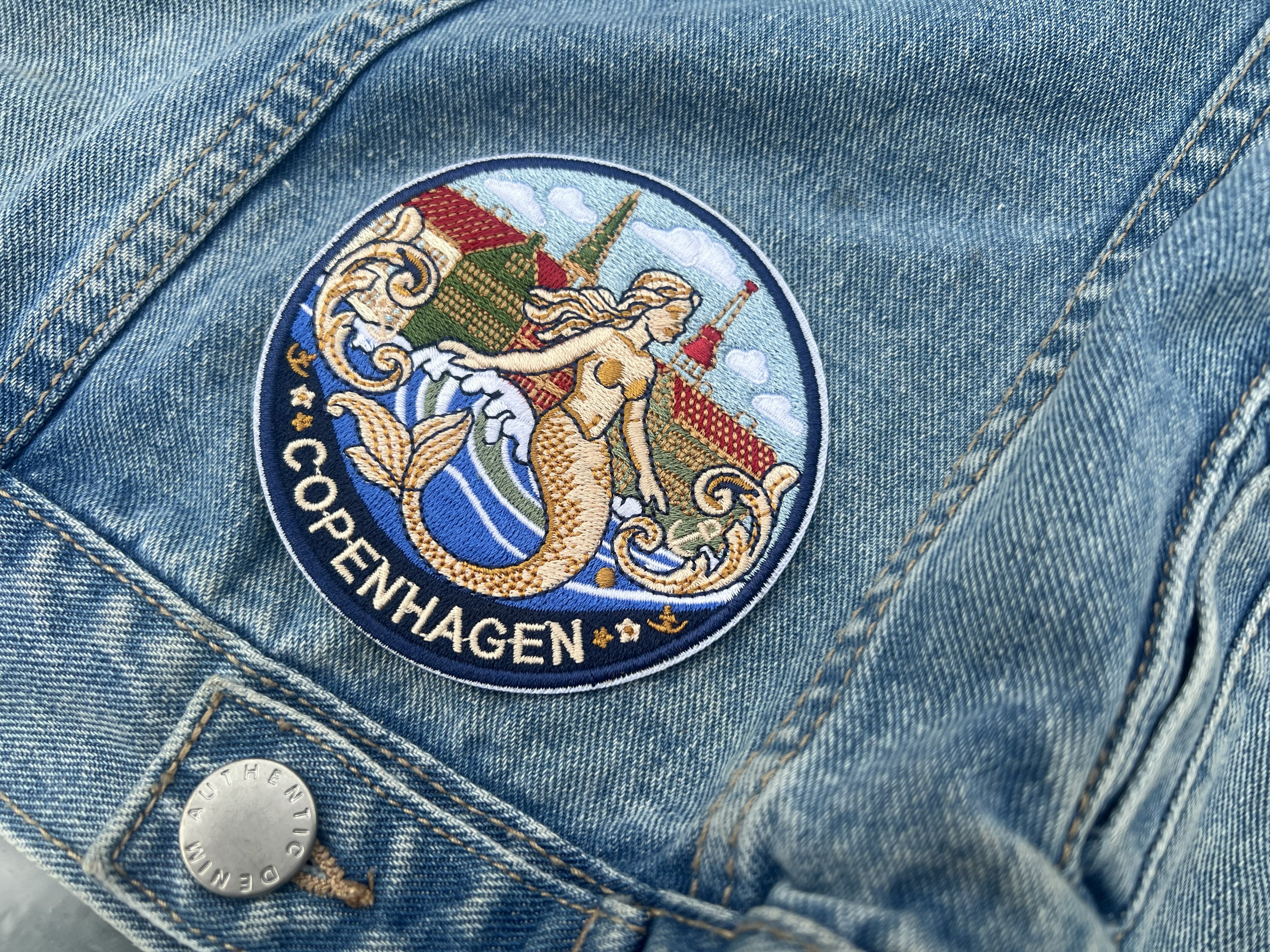 Copenhagen Denmark Patch Embroidered Mermaid City Badge Sew On Travel Patch Cute Patch Gift for Her Hook and Loop Travel Patches for Bags