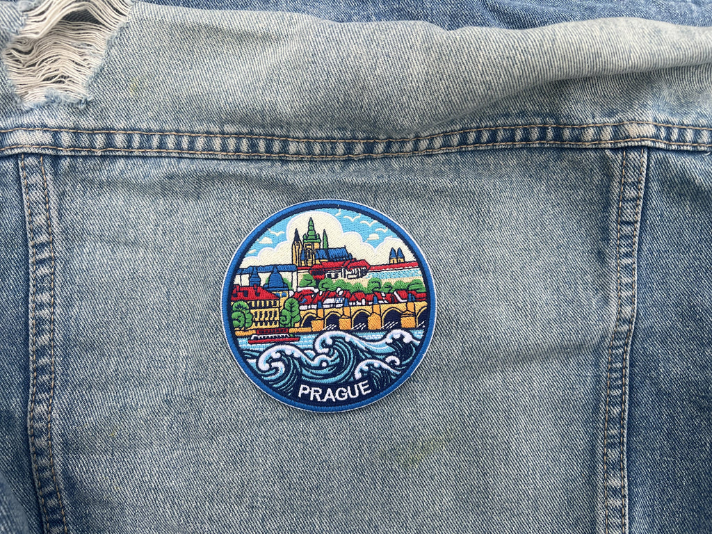 Prague Souvenir Patch Embroidered Castle Bridge Artwork Sew On Denim Jacket Patches Iron On Prague Castle Patch Gift for Traveler