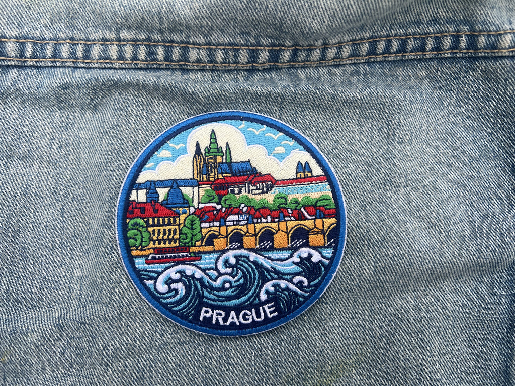 Prague Souvenir Patch Embroidered Castle Bridge Artwork Sew On Denim Jacket Patches Iron On Prague Castle Patch Gift for Traveler