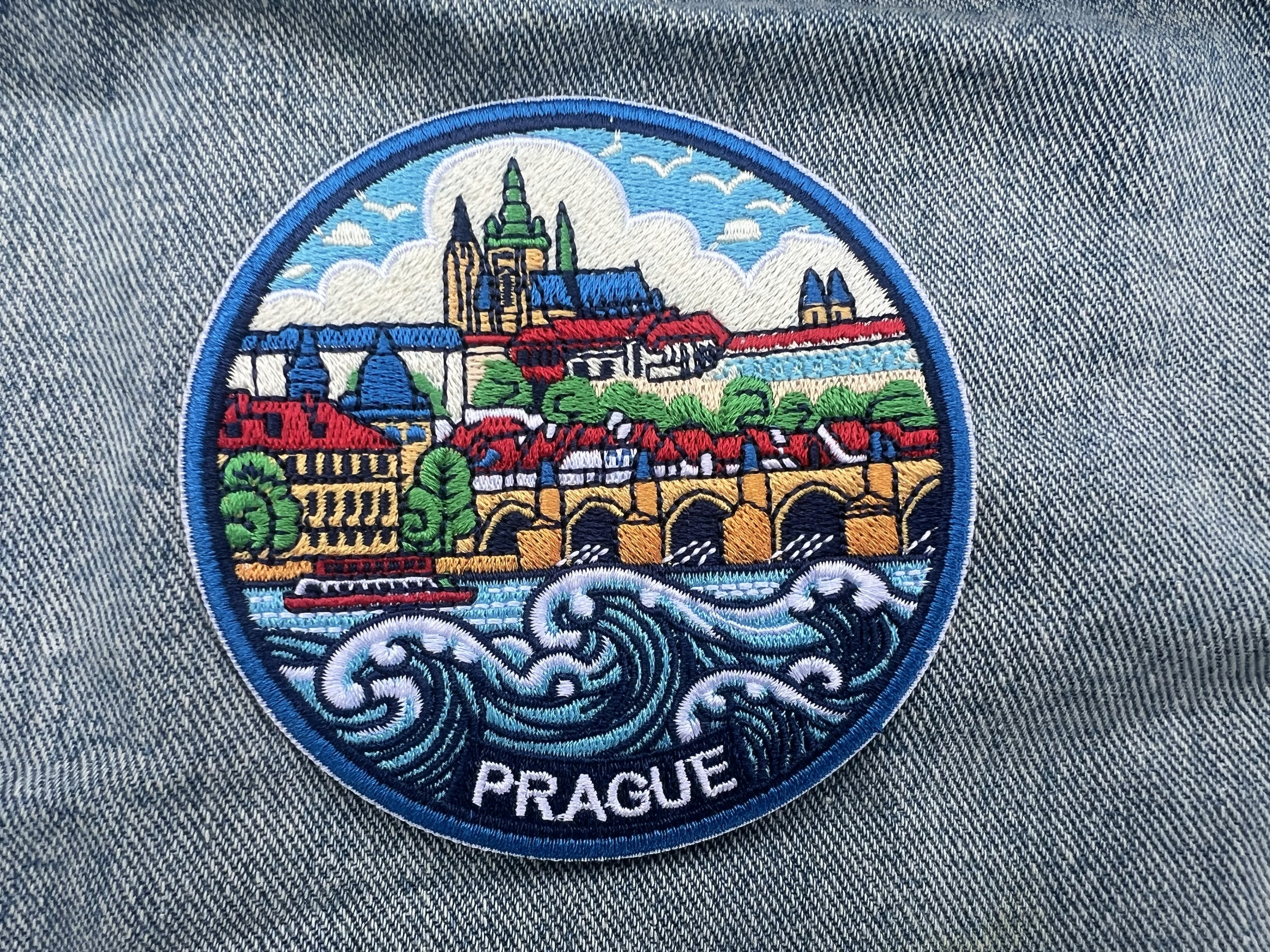 Prague Souvenir Patch Embroidered Castle Bridge Artwork Sew On Denim Jacket Patches Iron On Prague Castle Patch Gift for Traveler