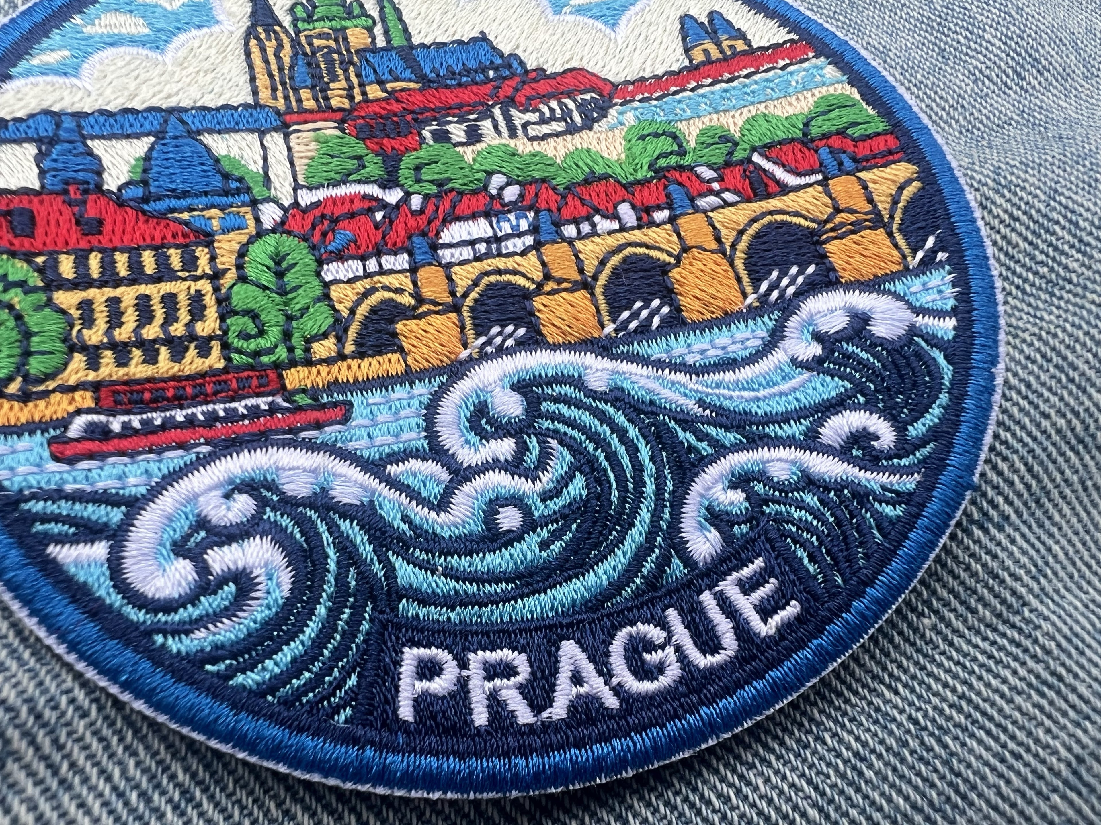Prague Souvenir Patch Embroidered Castle Bridge Artwork Sew On Denim Jacket Patches Iron On Prague Castle Patch Gift for Traveler