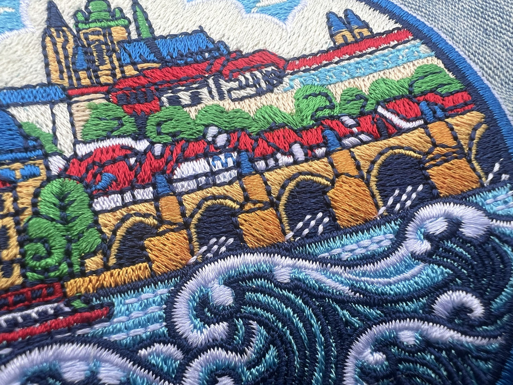 Prague Souvenir Patch Embroidered Castle Bridge Artwork Sew On Denim Jacket Patches Iron On Prague Castle Patch Gift for Traveler