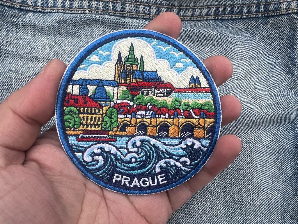 Prague Souvenir Patch Embroidered Castle Bridge Artwork Sew On Denim Jacket Patches Iron On Prague Castle Patch Gift for Traveler