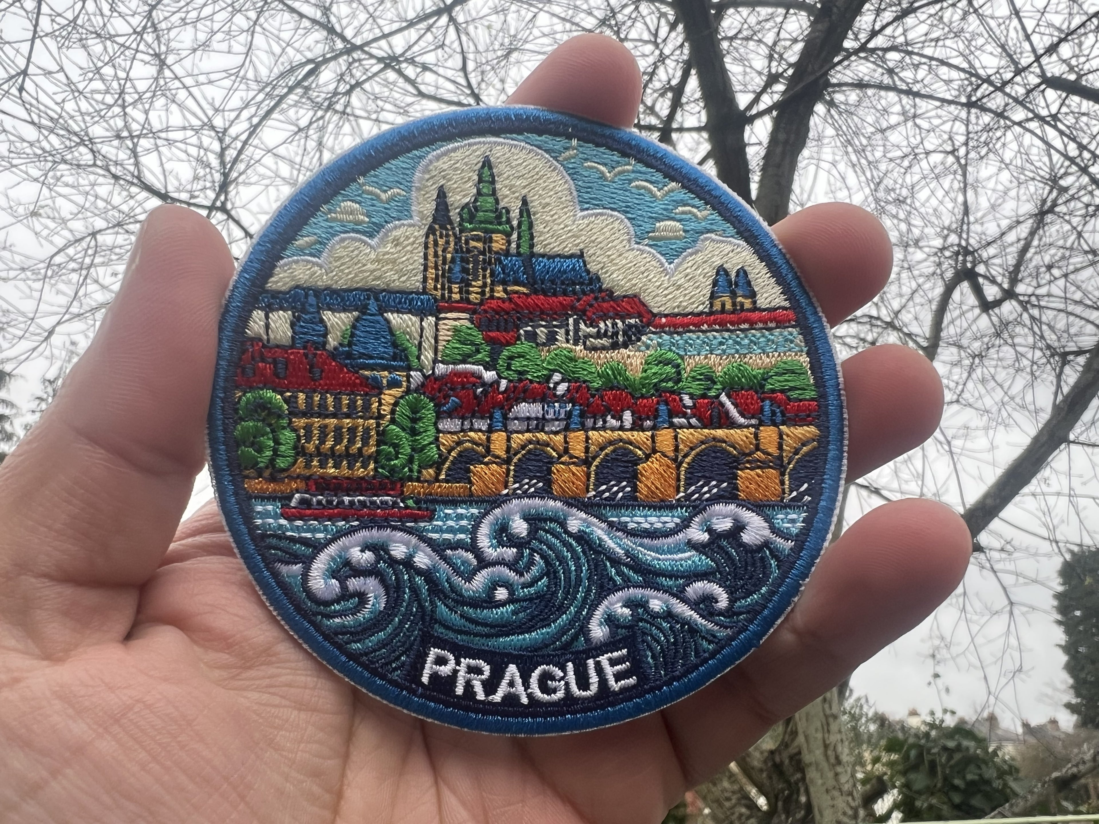 Prague Souvenir Patch Embroidered Castle Bridge Artwork Sew On Denim Jacket Patches Iron On Prague Castle Patch Gift for Traveler